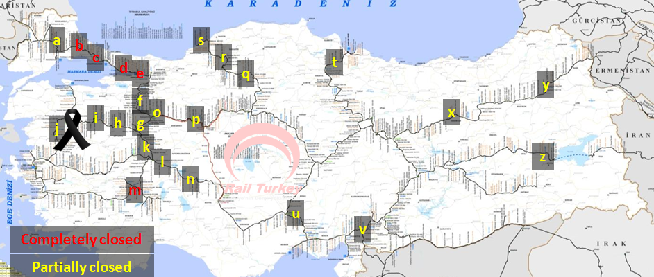Map of Railway Closures in Turkey, Illustration: Rail Turkey